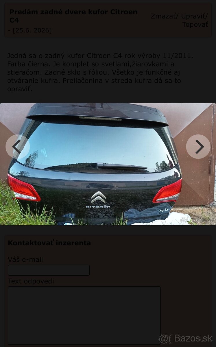Predám zadný kufor na Citroën C4 - 2