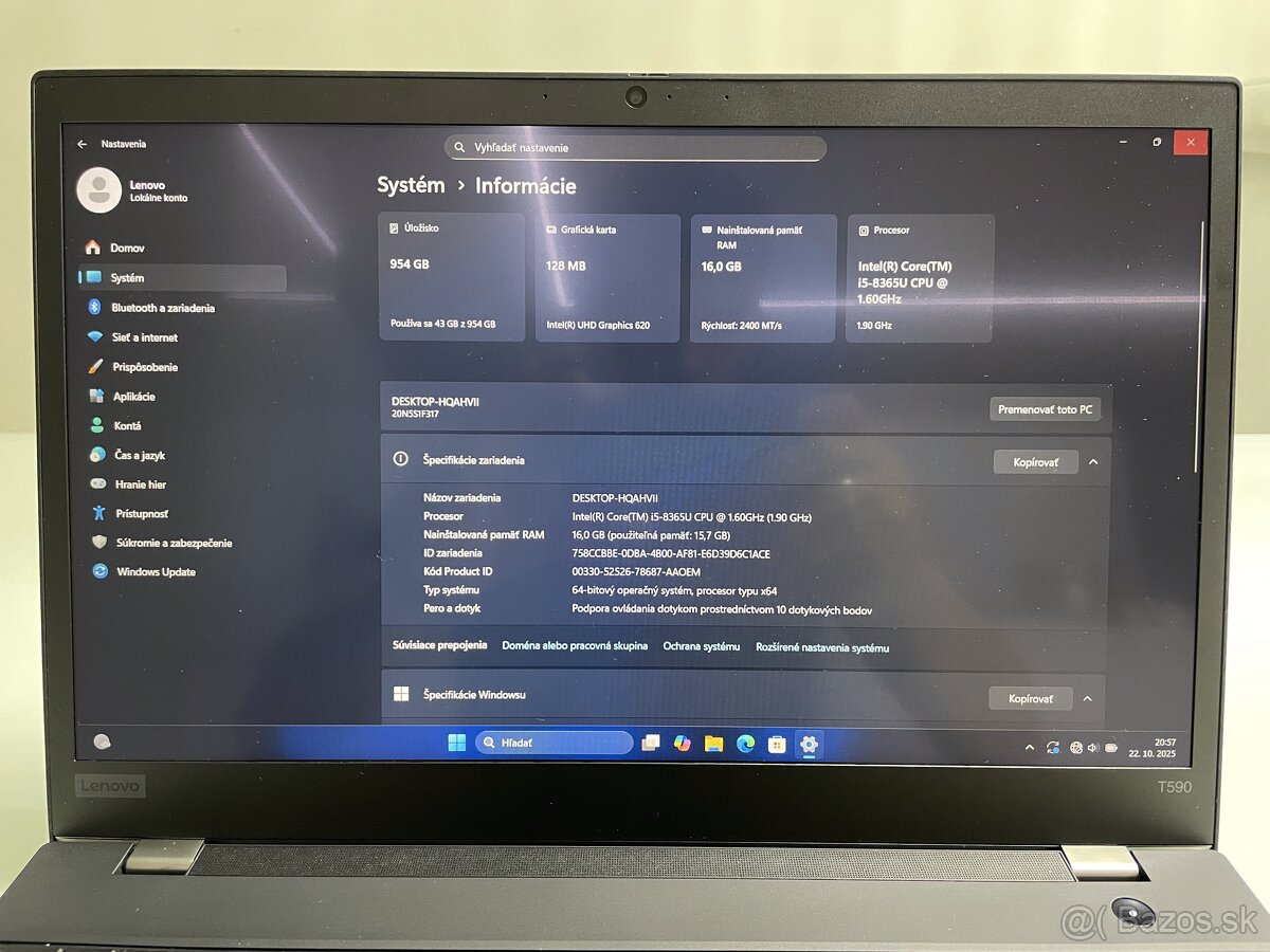Rezervovane - Lenovo ThinkPad T590 i5/16GB/1TB SSD dotykový - 2
