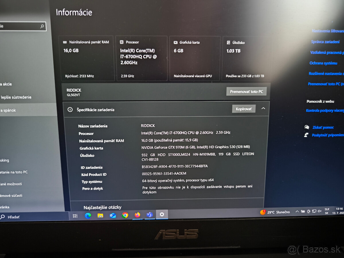 Predám ASUS ROG STRIX GL502 - 2