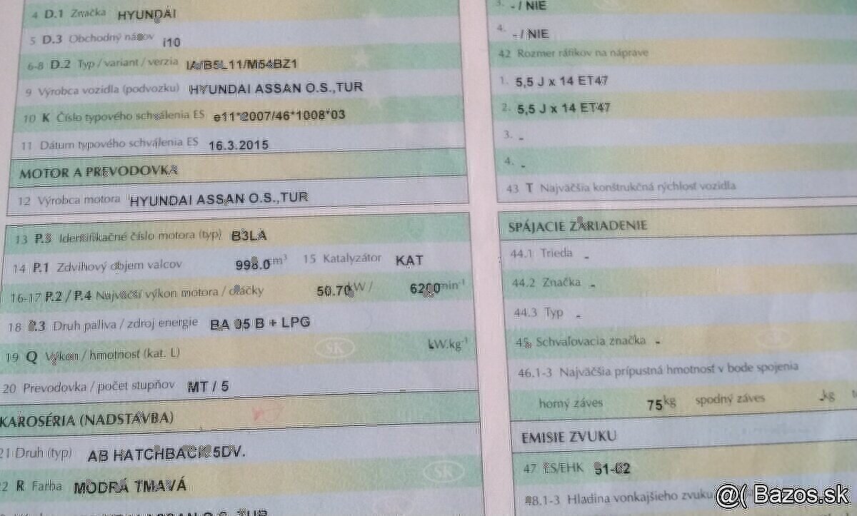 Hyundai i10 1.0 2015 predám DVERE VODIčOVá STRANA, MOTOR B3L - 2