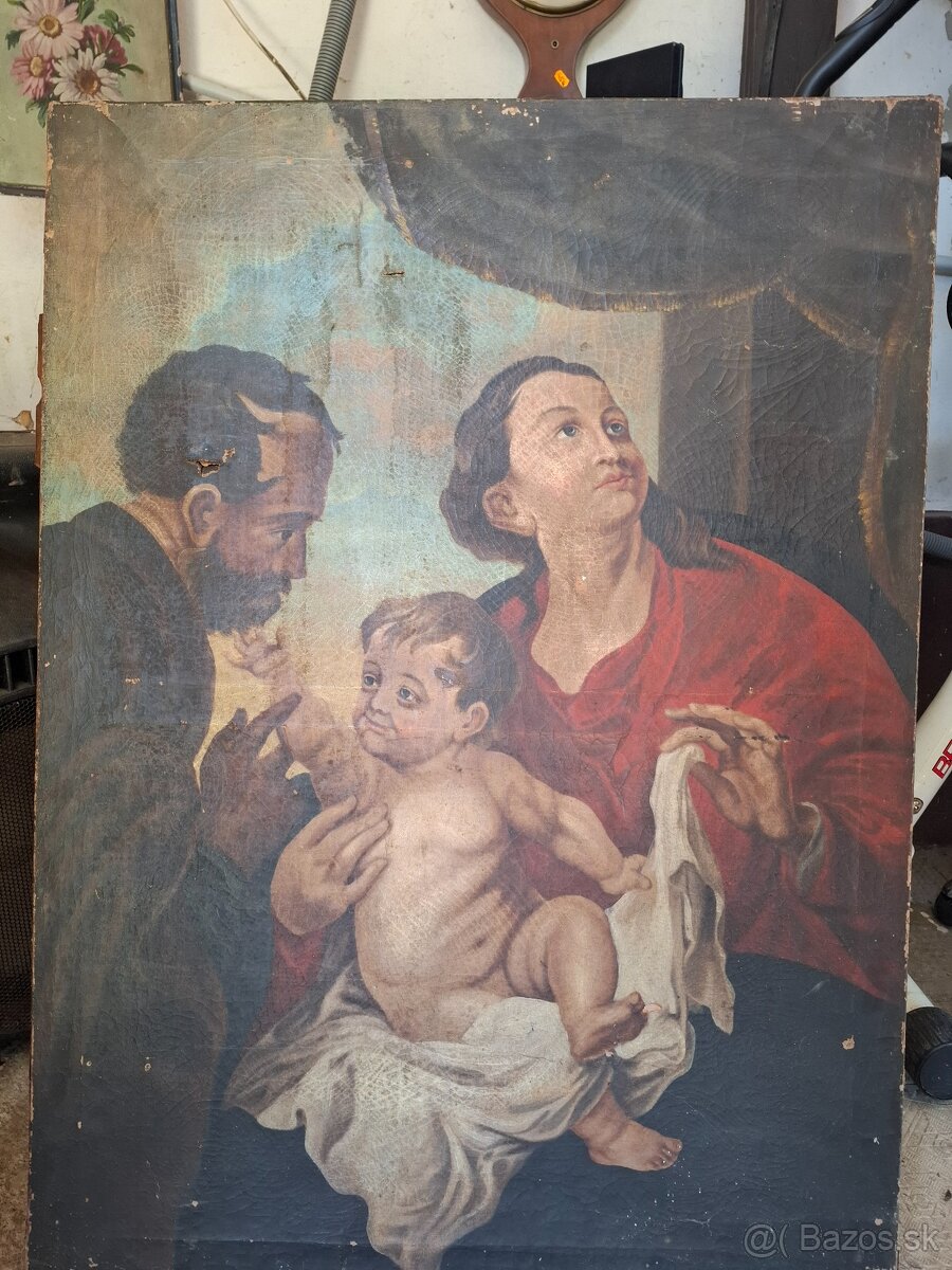 Predám starožitný obraz poškodenie Viď foto 100cm x 73cm 350 - 2