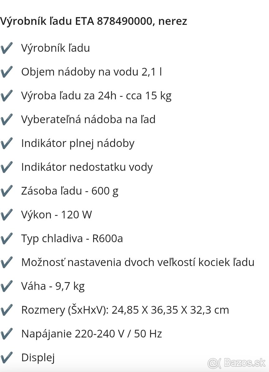 Výrobník ľadu ETA - 2