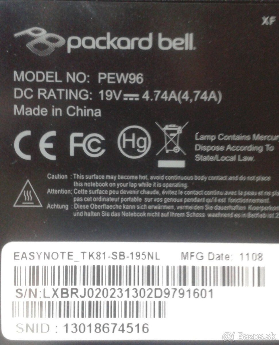Predám ND na Packard Bell Easynote TK81 PEW96 - 2
