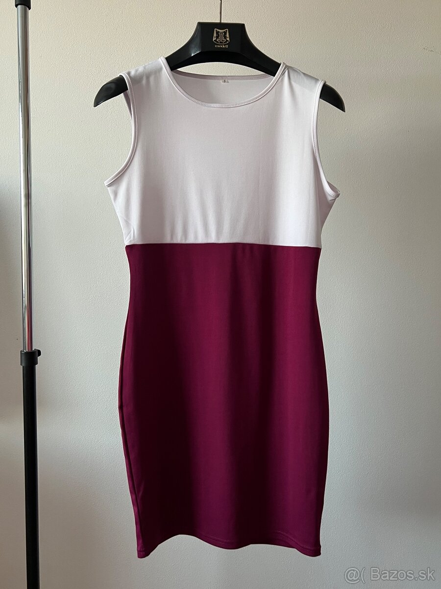 Bordovo-biele office šaty s plášťom - 2