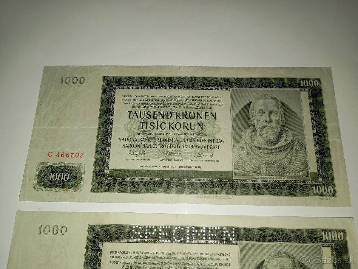 BANKOVKY 1000 K 1942, JEDNOPÍSMENNÉ SÉRIE - 2