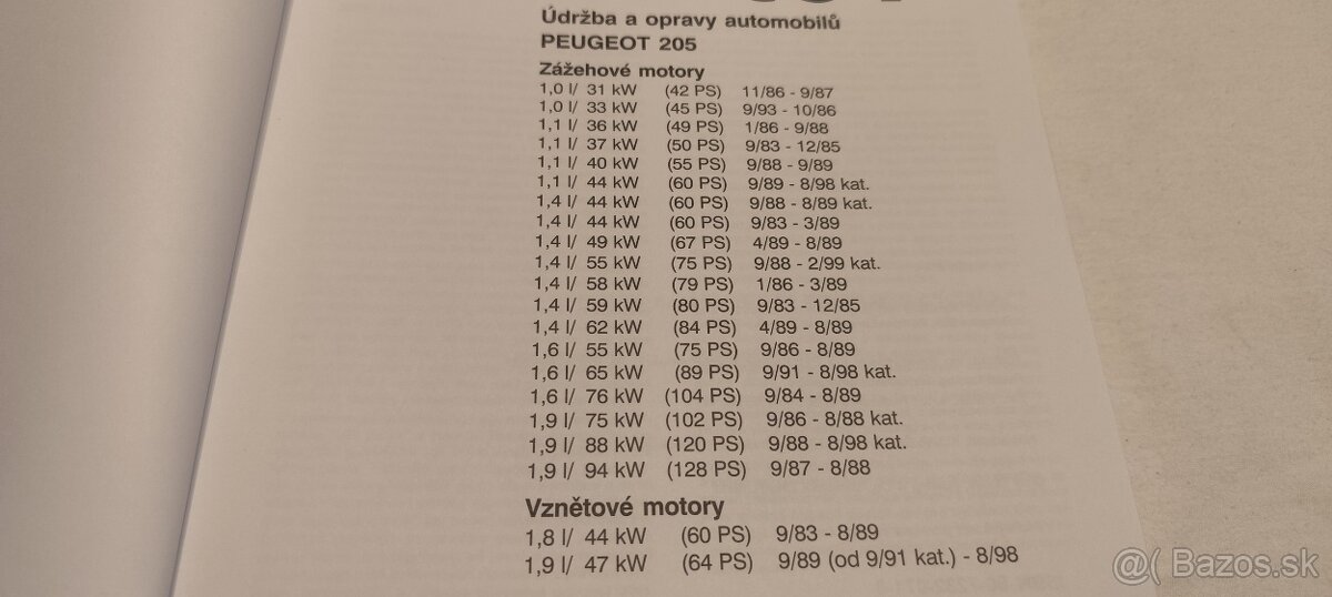 PEUGEOT 205 9/83-2/99 - příručka na opravy a údržbu - manuál - 2