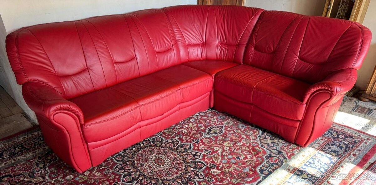 Rohová rozkládací kožená sedací souprava, 4671 - 2