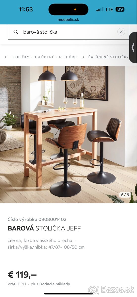 Sada barových stoličiek + barový stôl z masívneho dreva - 2