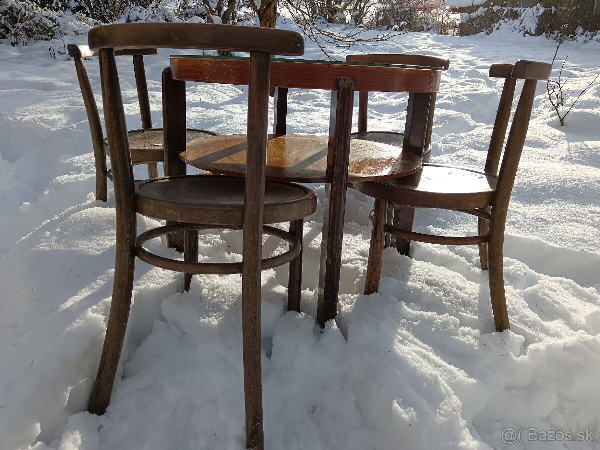 Súprava - okrúhly stolík a stoličky Halabala - 2