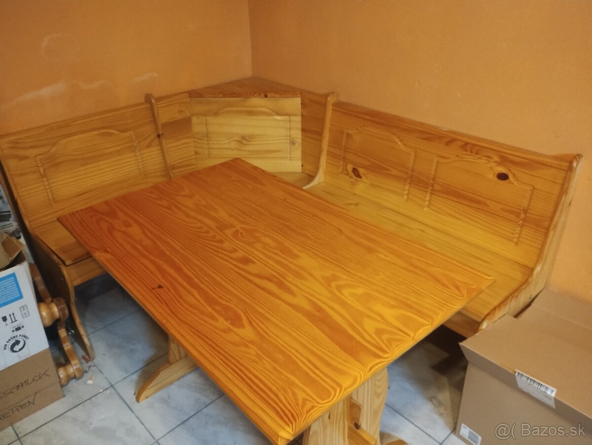 Drevená rohová jedálenská lavica stôl+stolicky - 2