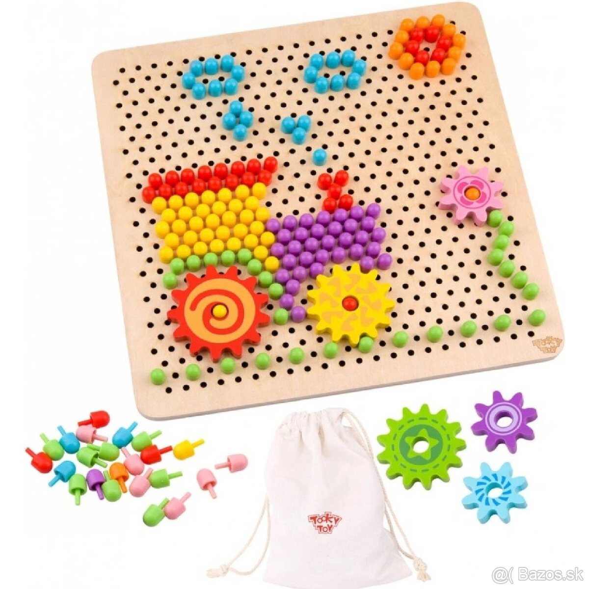 Tooky Toys Veľká drevená mozaika - vkladanie hríbikov - 2