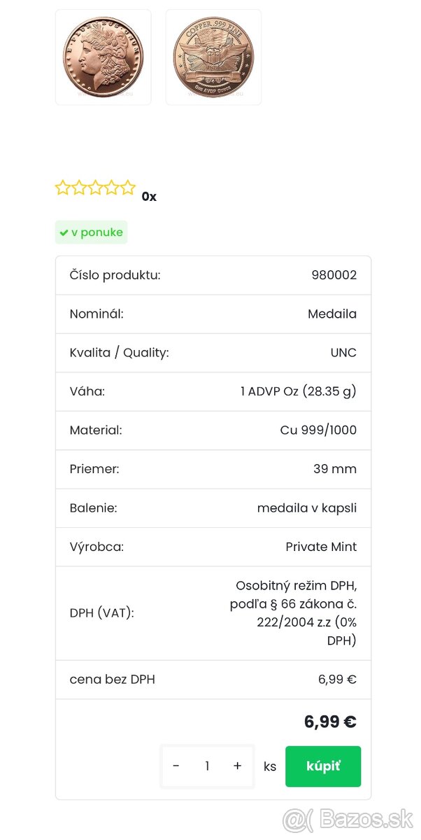 Investičná meď 1oz - 2