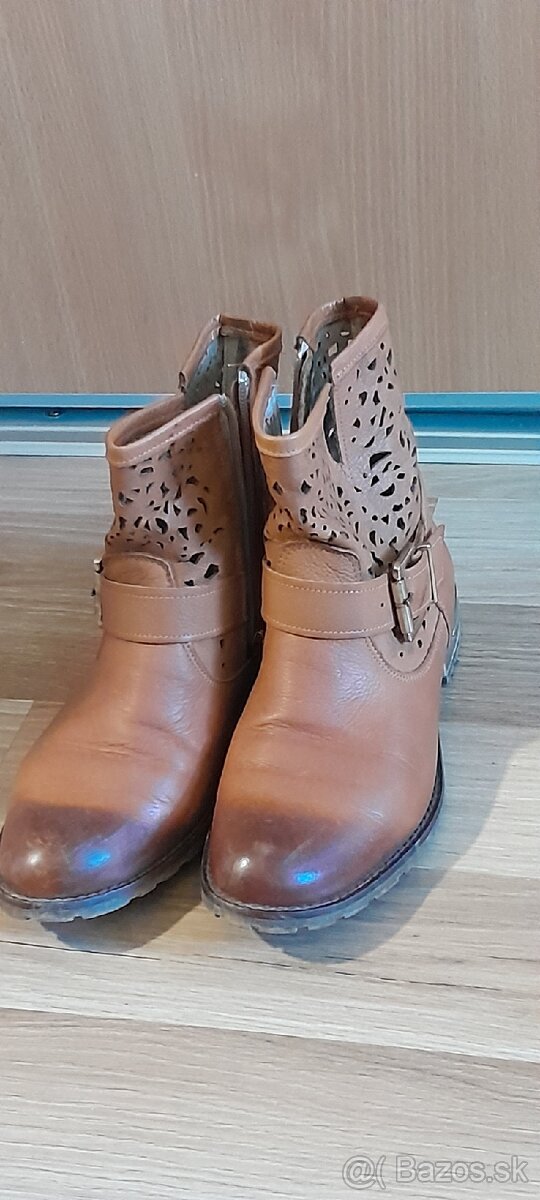 Kotnikové čižmy, kožené, veľ. 37 - 2