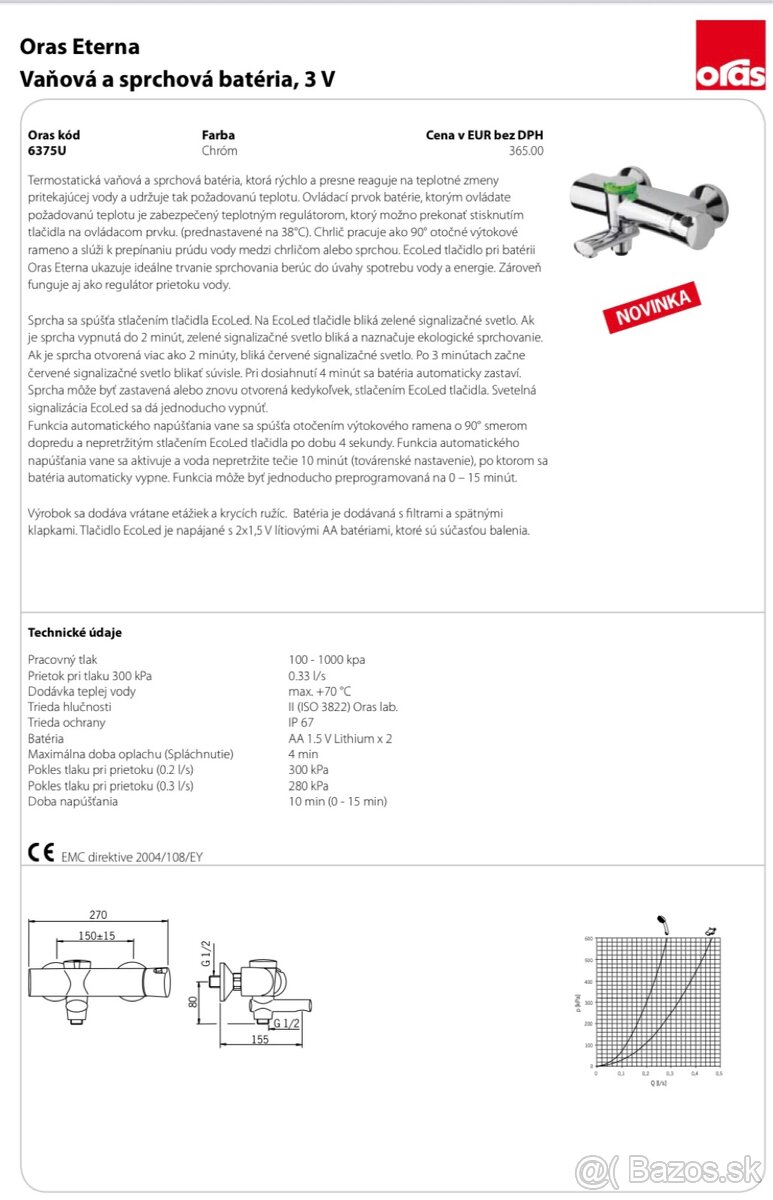 Vaňová a sprchová batéria ORAS Eterna - 2