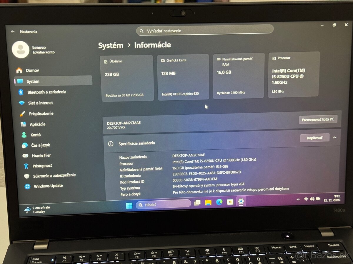 Lenovo ThinkPad T480s – i5 / 16GB / 256GB / 14” FHD - 2