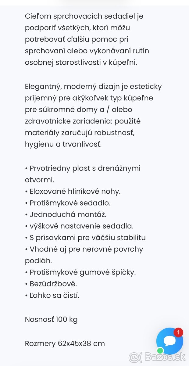 Stolička do sprchy, výškovo nastaviteľná - 2