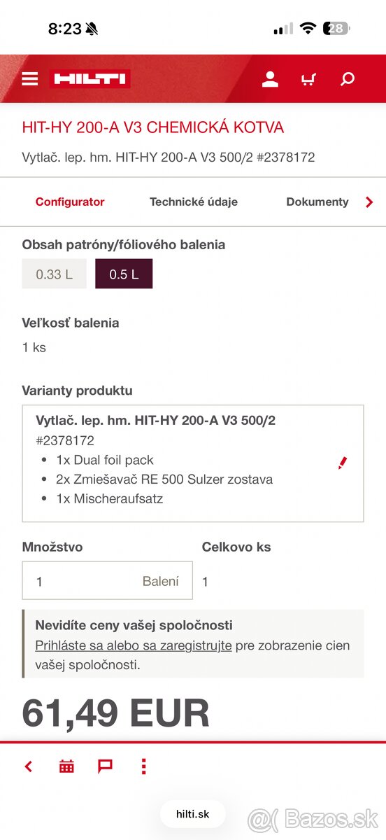 Hilti chemická kotva - 2