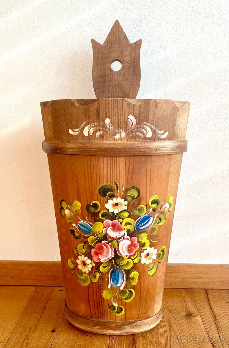 Staré krásné dřevěné malované vědro - 2