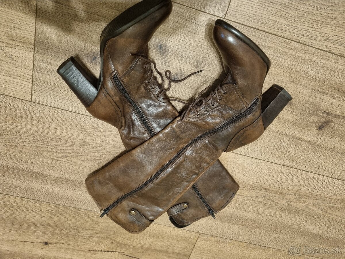 nové kožené hnedé čižmy veľ. 36 - 2