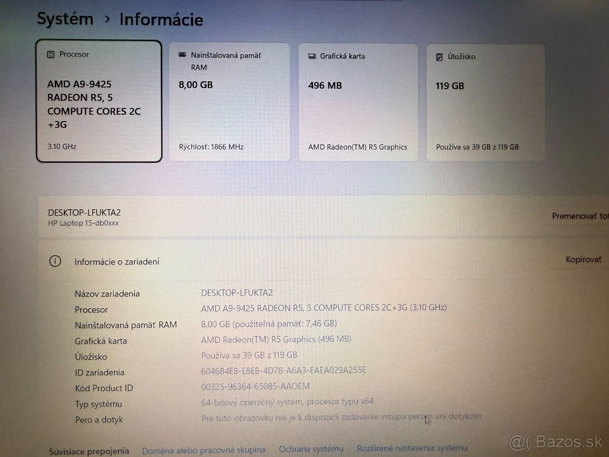 Notebook HP / AMD A9-9425 / 8GB RAM / 128GB SSD - 2
