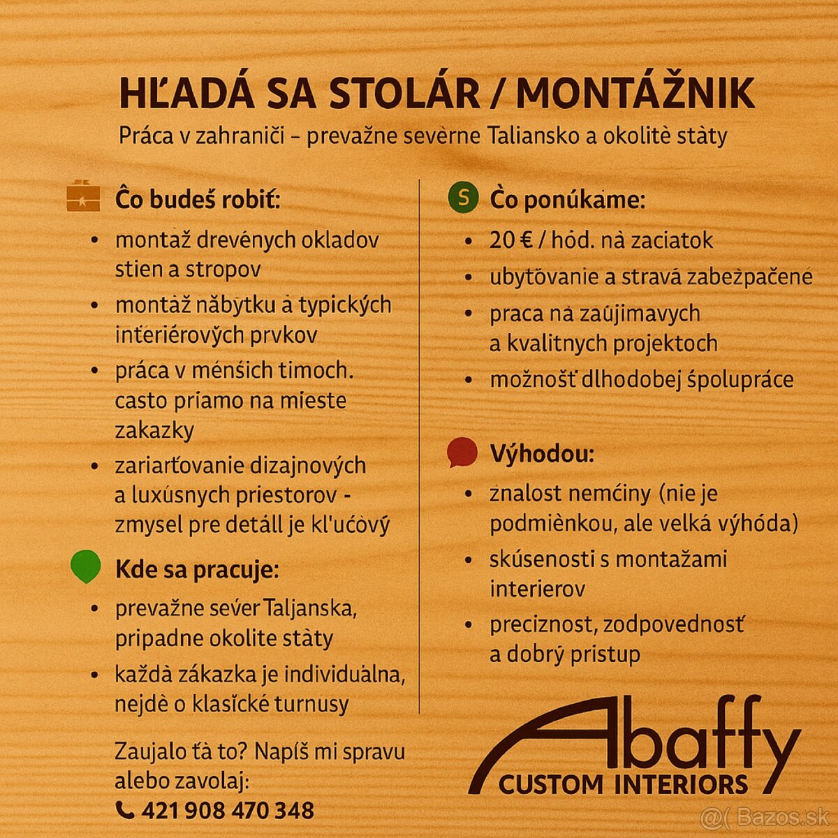 🛠️ HĽADÁ SA STOLÁR / MONTÁŽNIK - 2