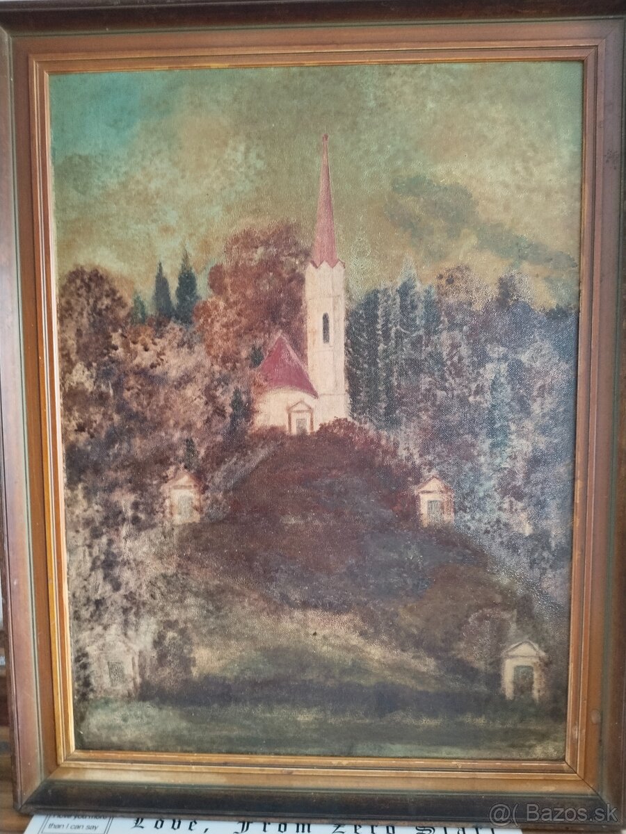 Kostel na kopci je olej na kartonu 82x62 cm - 2