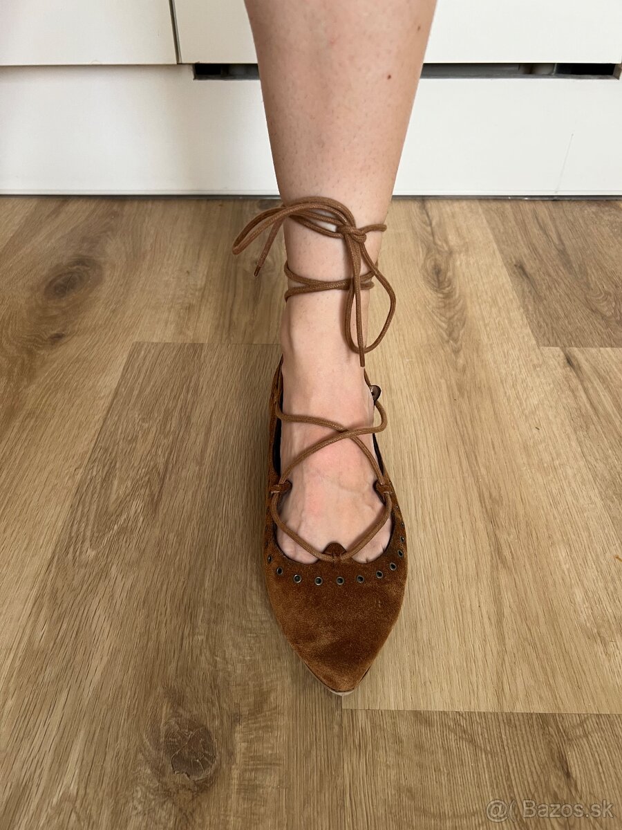 Hnedé kožené baleríny - 2