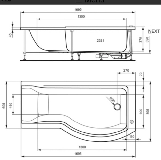 Ideal Standard CONNECT vaňa 170x90/70cm ľavá - 2