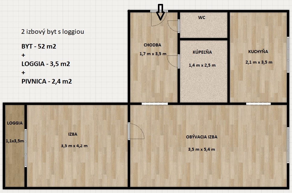 2 izbový byt s loggiou - sídlisko Tarča - 2
