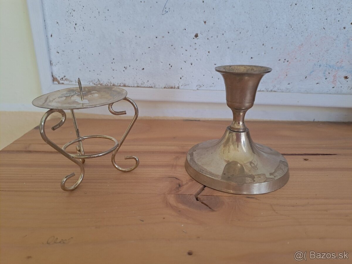 Mosadzné svietniky+skleneny - 2