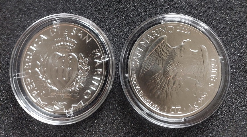 San Marino 1oz 2025 Falcon investicne striebro - 2