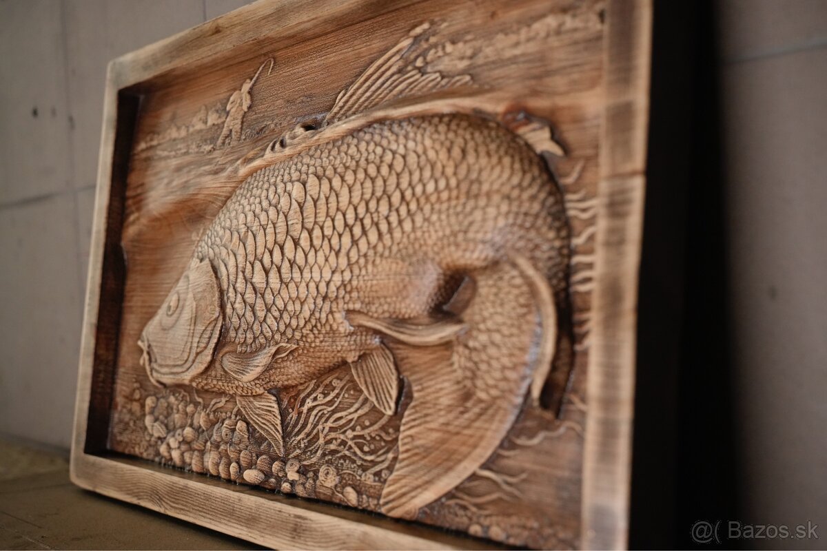 Drevený obraz – Ryba (kapor) - 2