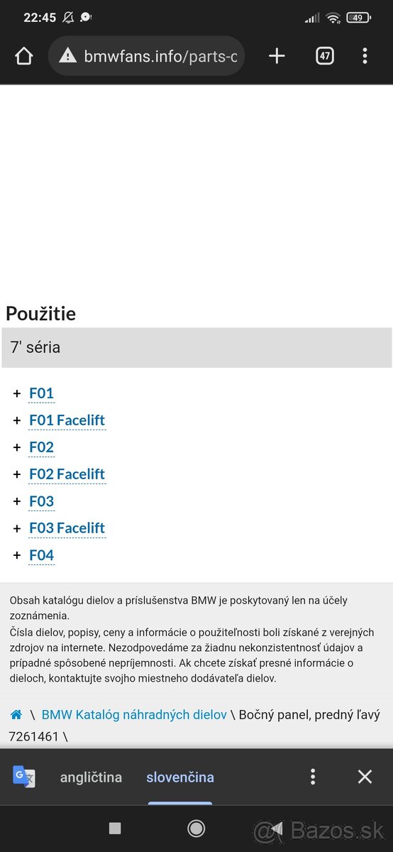 Blatník predný ľavý BMW f01 - 2