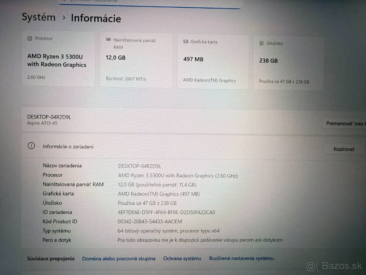 Notebook Acer Aspire 5 Ryzen 3 5300U/12GB/256SSD/FHD - 2