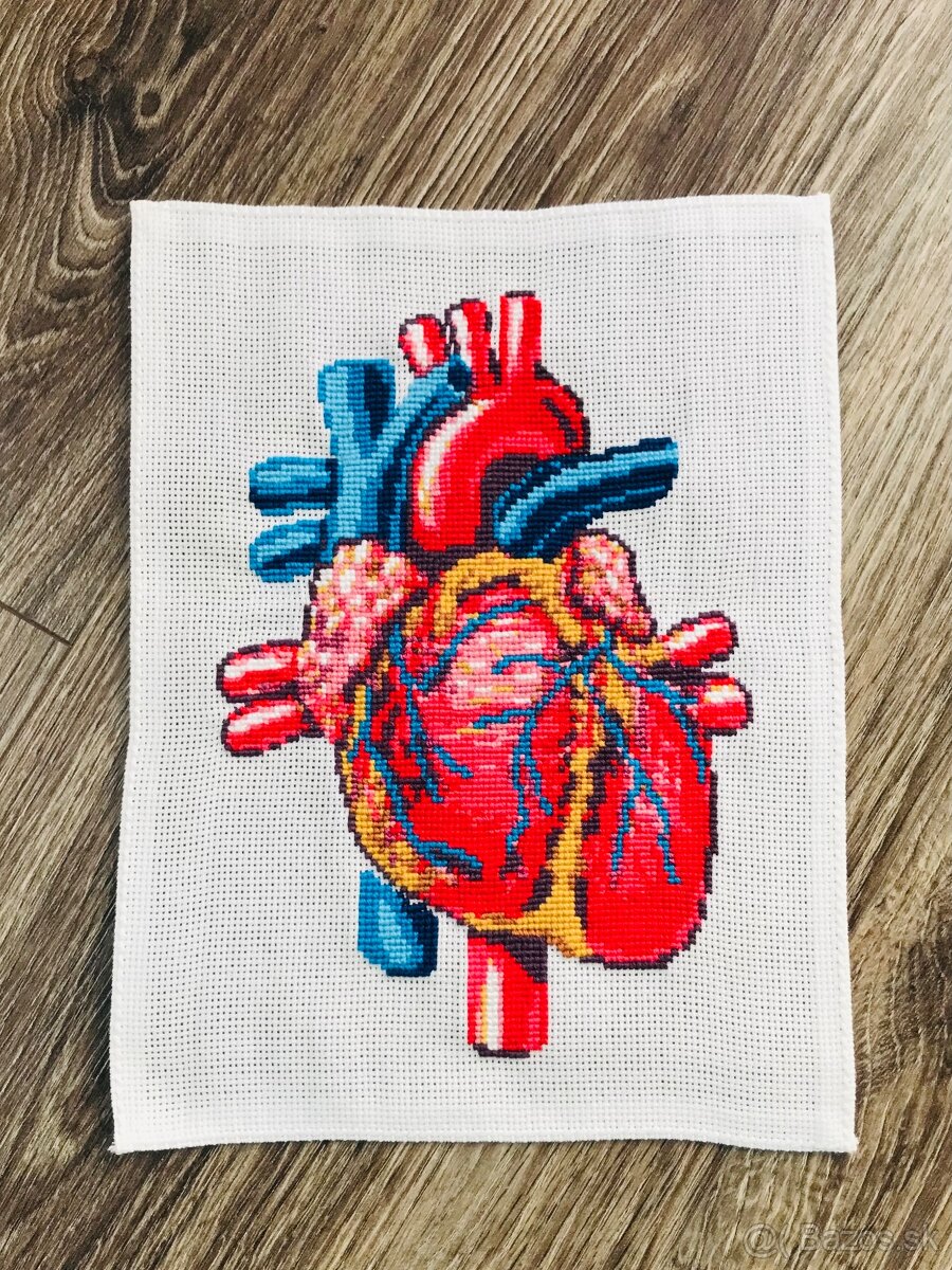 Krížiková výšivka/ obraz Anatomické srdce - 2