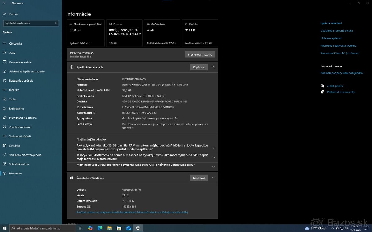 Dell Precision Tower 5810 | Xeon E5-1650 v4 - 2