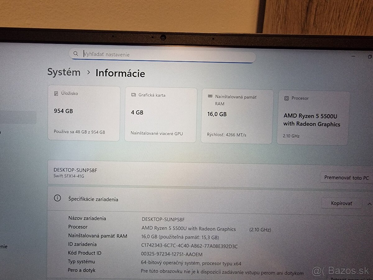 Herný notebook Acer Swift Gtx 1650 - 2