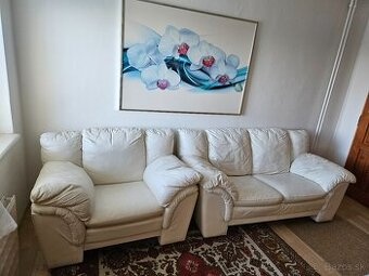 Predám luxusnú bielu sedačku s kreslom z pravej kože - 2