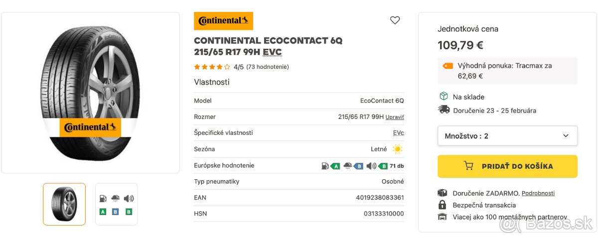 Nové letné pneu 215/65 R17 - 2