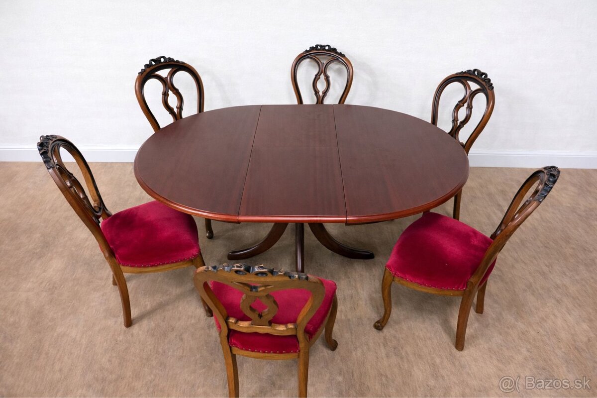 Masívny set stôl/stoličky starožitné - 2