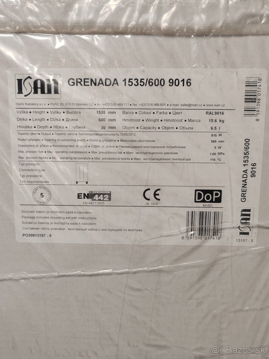 Kúpeľňový radiátor - nový Grenada 1536/600mm - 2
