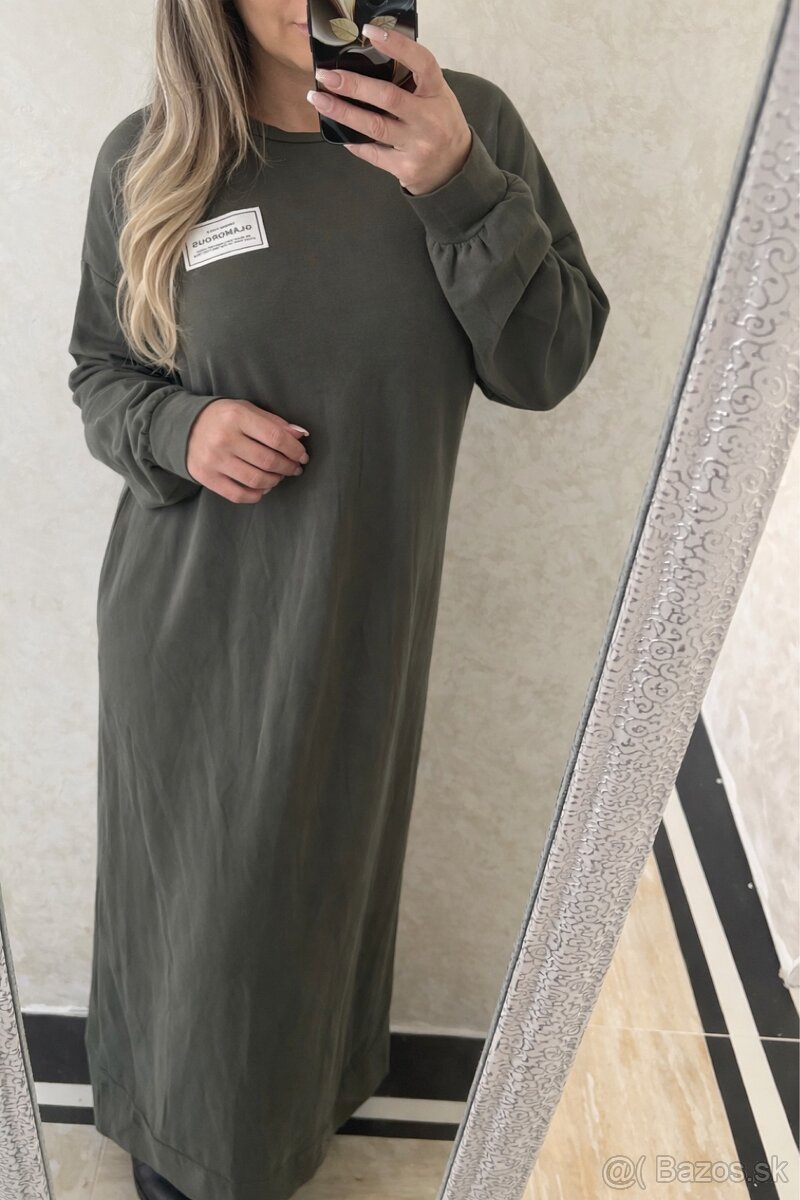 Mega bavlnene maxi šaty darkolive - 2