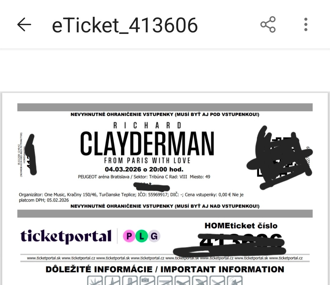 Richard Clayderman 2x vstupenka - 2