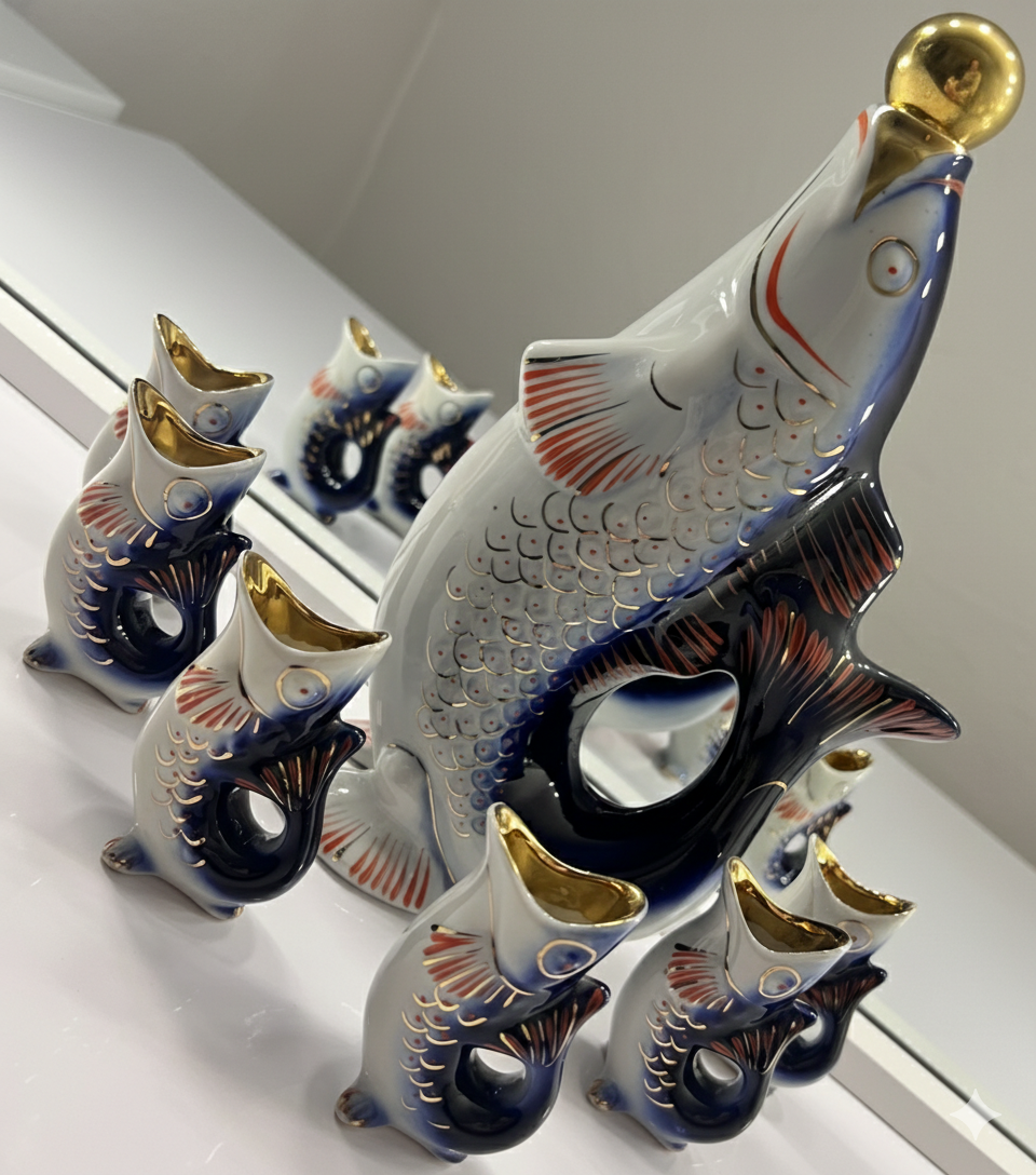 Retro keramická sada “Ryba” (karafa+poháriky) - 2