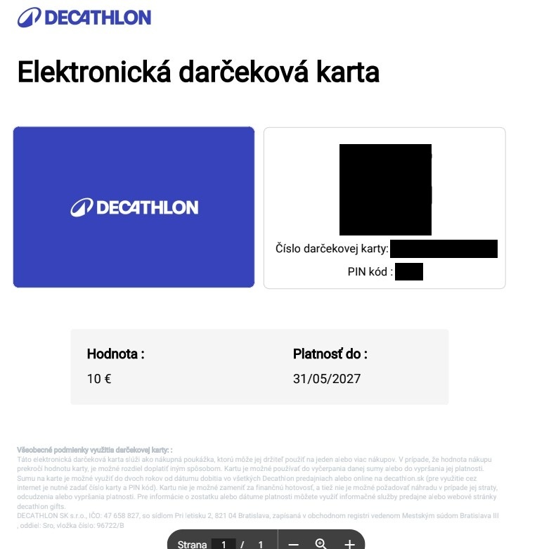 2 Poukázy do DECATHLON 1x 12€ a 1x 10€ - 2