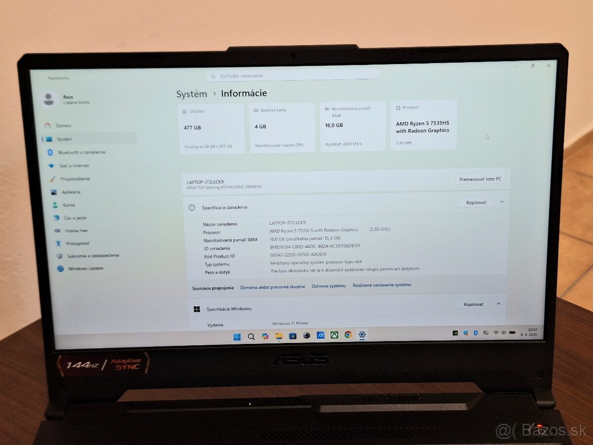 Asus TUF Gaming A15, záruka do 11/2027 - 2