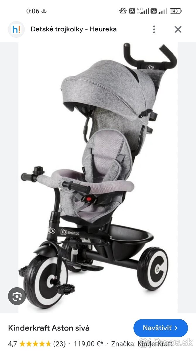 Kinderkraft trojkolka sivá - 2