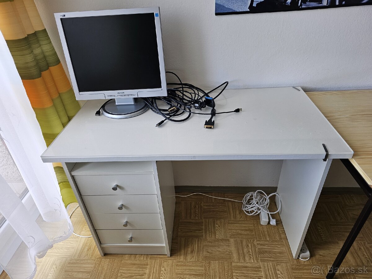 Písací stôl - biely so zásuvkami - 2