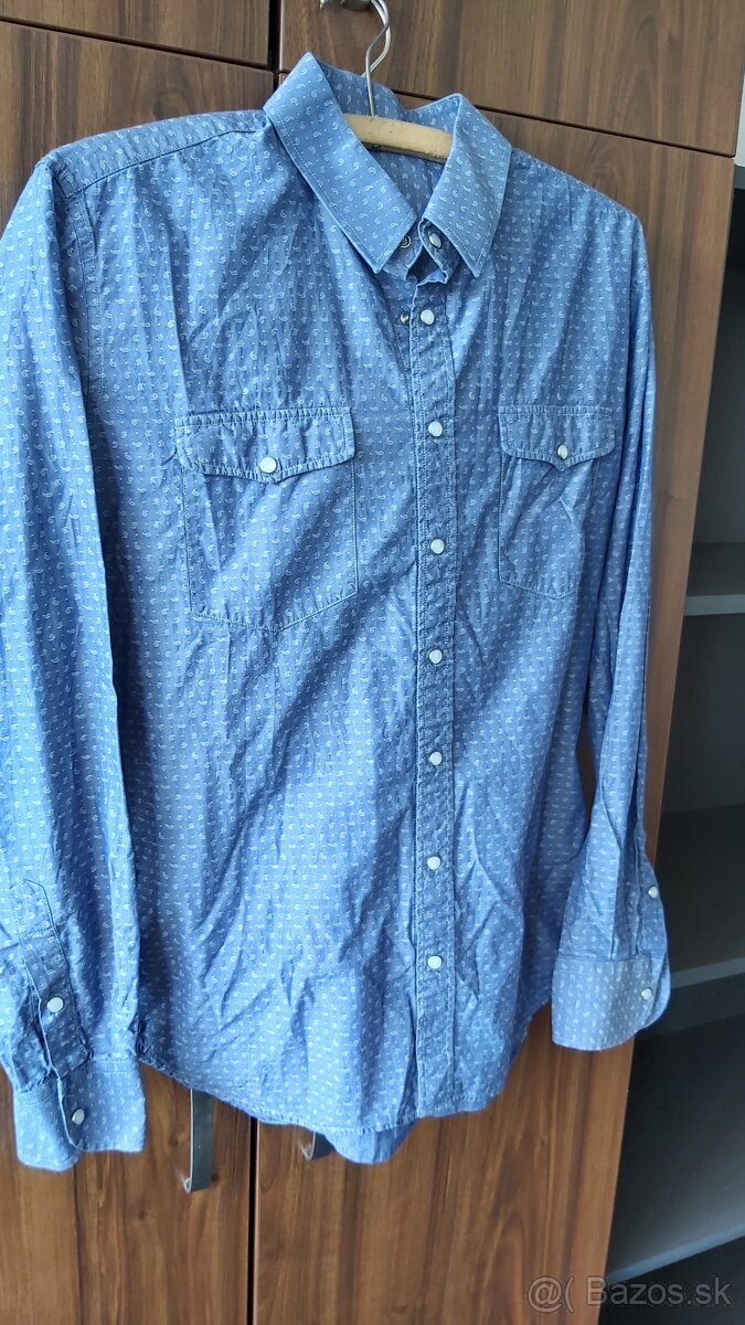 Pánska rifľová tenká košeľa, rifľový vzor, veľkosť M - 2