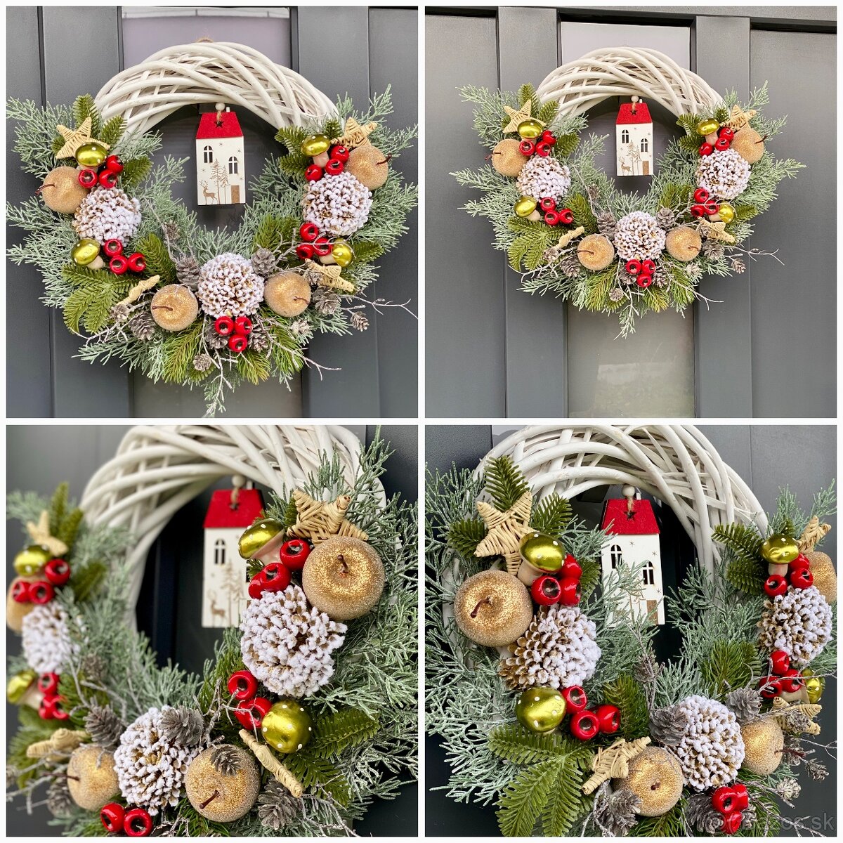 Vianočný veniec 35cm na bielom prútenom základe na dvere - 2